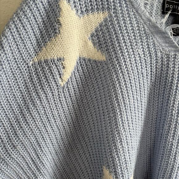 Polly & Esther Star Baby Blue Raw Hem Distressed Knitted V-neck Sweater Size XL - Picture 11 of 13